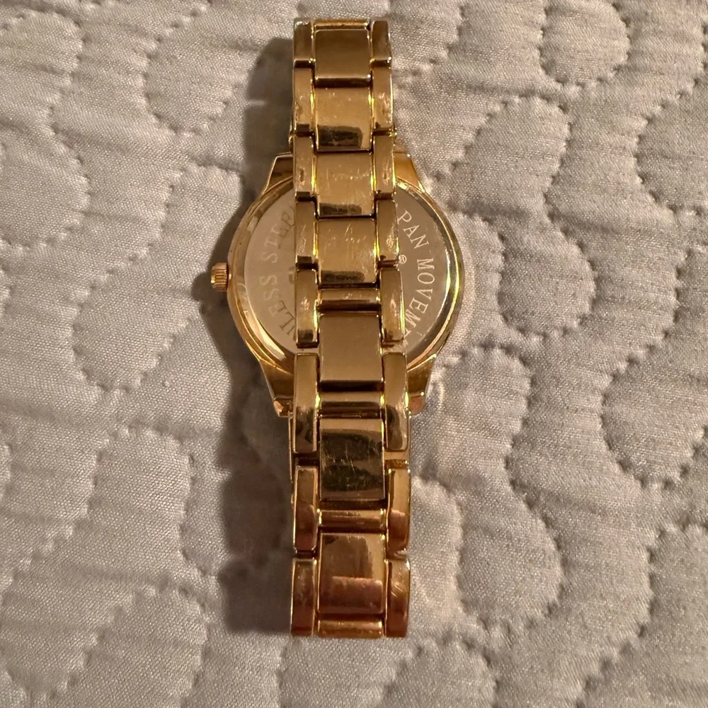 Chico's Gold Tone Watch Roman Numerals Gold Face Stainless Steel Japan Made